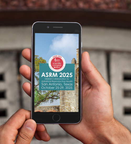 ASRM 205 Attendee holding their phone with the Congress mobile app